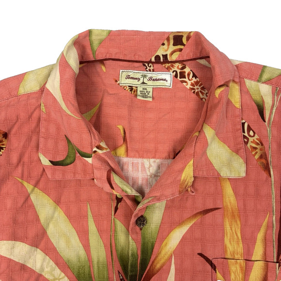 Tommy Bahama Mens XXL Floral 100% Silk Short Sleeve Hawaiian Shirt Peach Orange - Picture 3 of 7